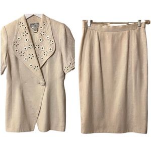 Helene D Designs  | 2pc skirt suit | Beige | Size 10